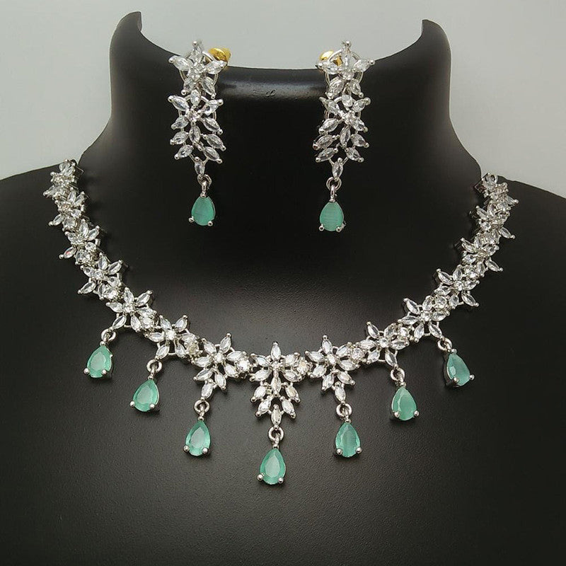 American Diamond Silver Jewellery Set With Earrings.