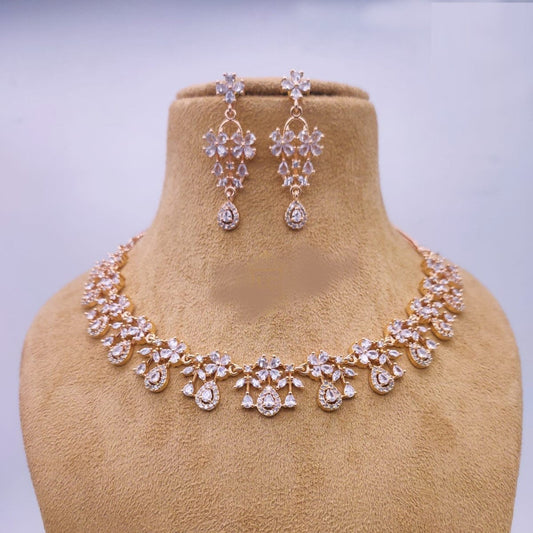 American Diamond Rose Gold Jewellery Set With Earrings.