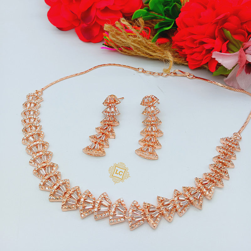 American Diamond Rose Gold Jewellery Set With Earrings.