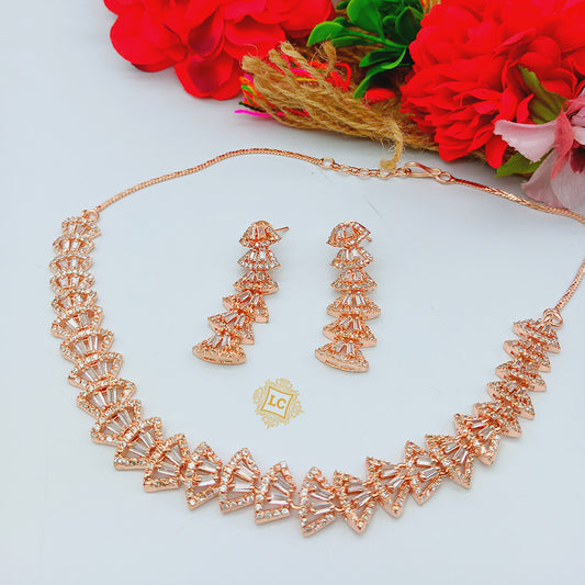 American Diamond Rose Gold Jewellery Set With Earrings.