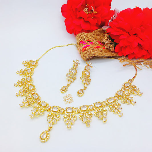 American Diamond Gold Jewellery Set With Earrings.