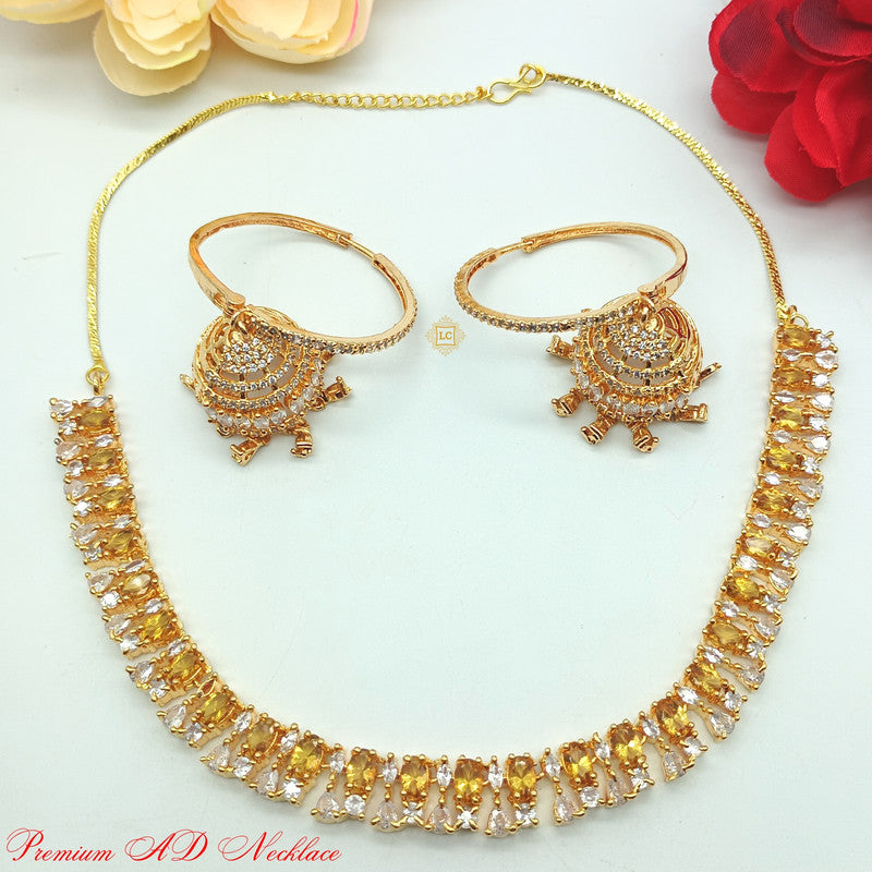 American Diamond Rose Gold Jewellery Set With Earrings with Maangtikka