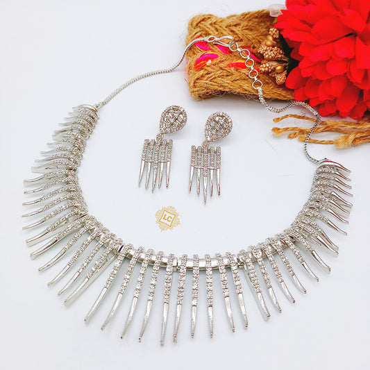 American Diamond Silver Jewellery Set With Earrings.