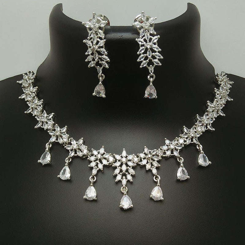 American Diamond Silver Jewellery Set With Earrings.