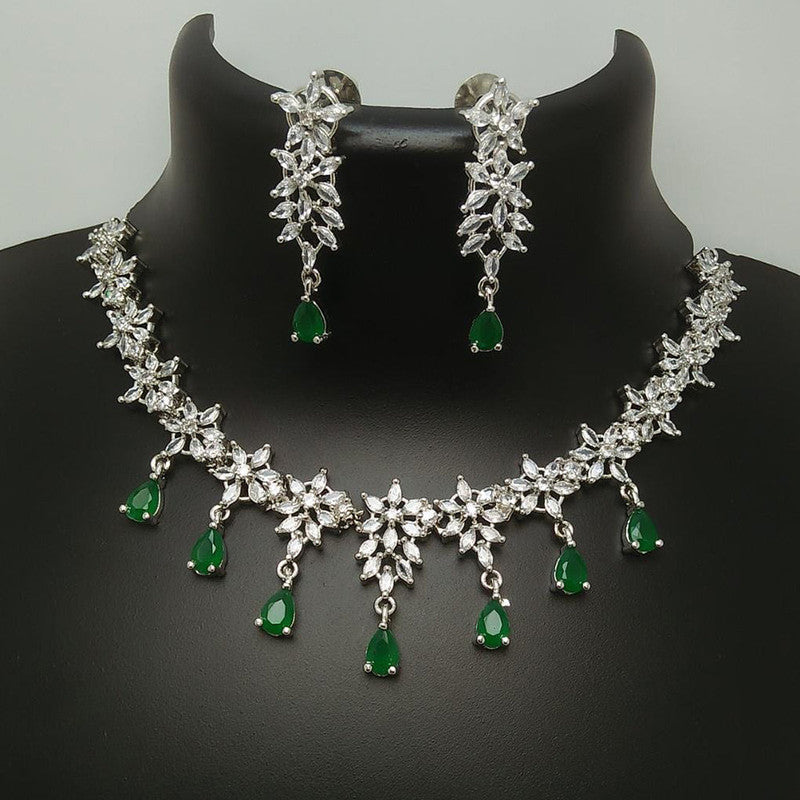 American Diamond Silver Jewellery Set With Earrings.