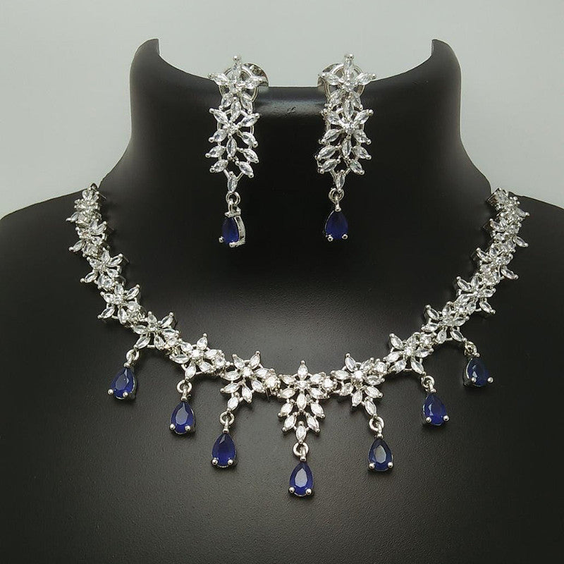 American Diamond Silver Jewellery Set With Earrings.