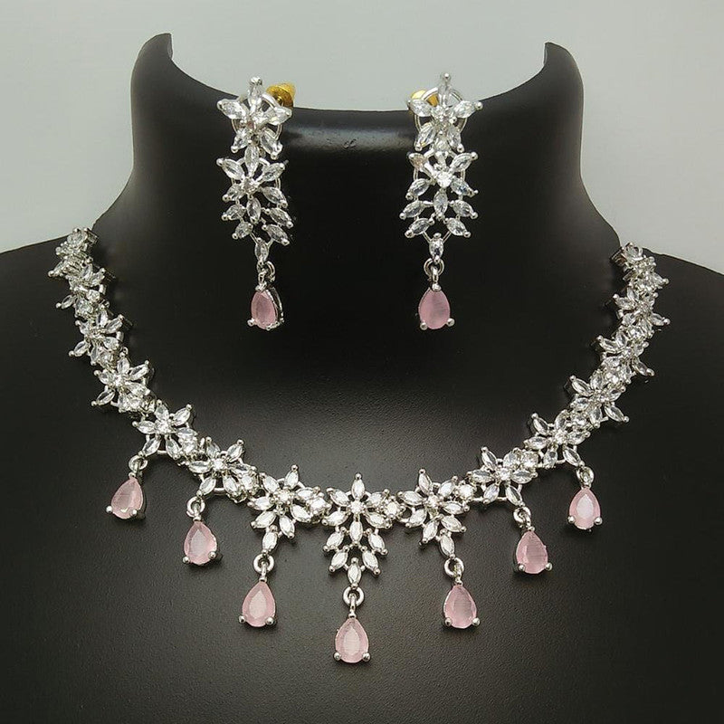 American Diamond Silver Jewellery Set With Earrings.
