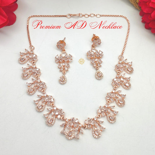 American Diamond Rose Gold Jewellery Set With Earrings.