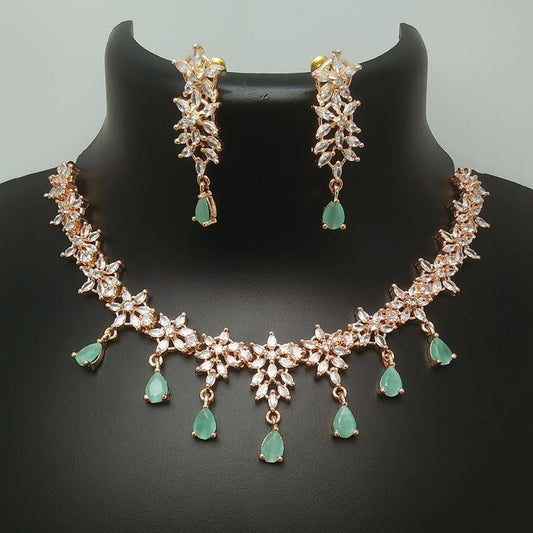 American Diamond Rose Gold Jewellery Set With Earrings.