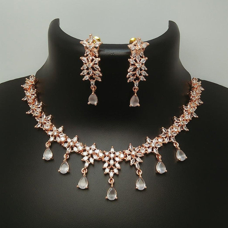 American Diamond Rose Gold Jewellery Set With Earrings.