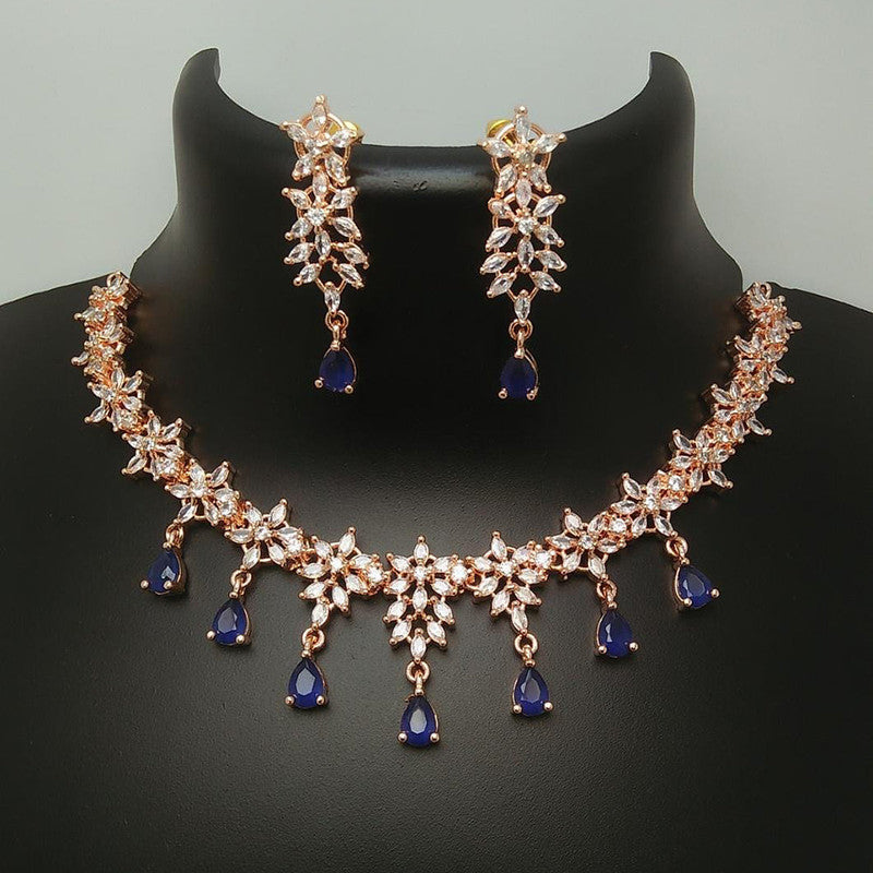 American Diamond Rose Gold Jewellery Set With Earrings.