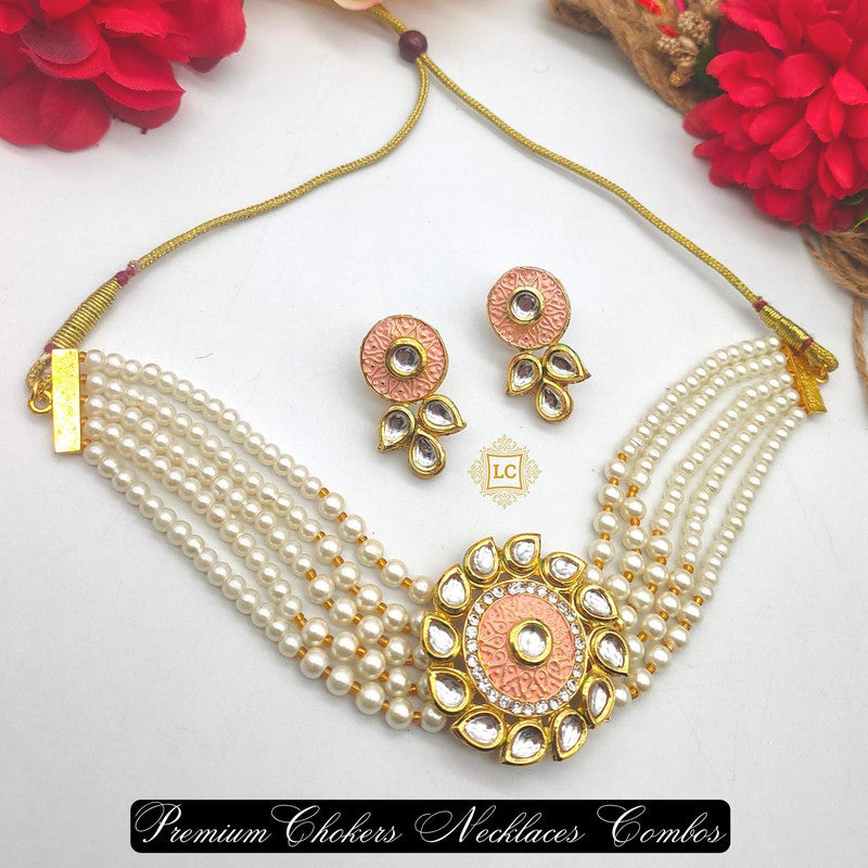 Elegant Kundan & Pearls Choker Necklace Set with Matching Earrings