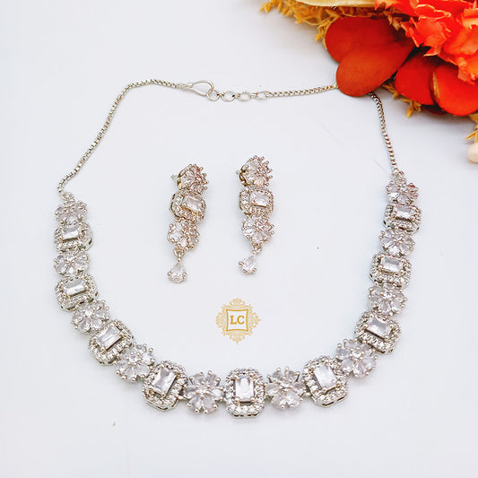 American Diamond Silver Jewellery Set With Earrings.