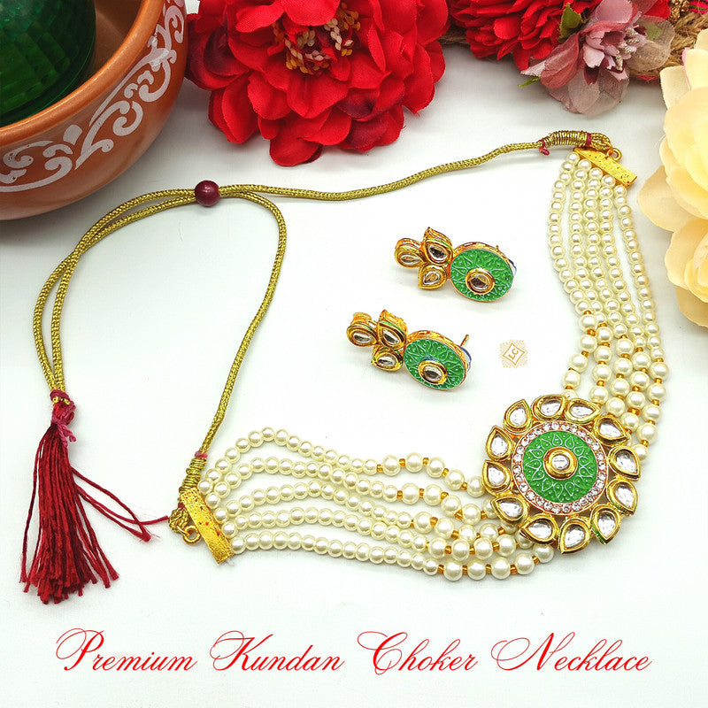 Elegant Kundan & Pearls Choker Necklace Set with Matching Earrings