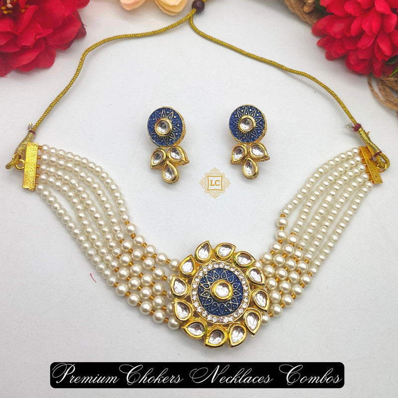 Elegant Kundan & Pearls Choker Necklace Set with Earrings