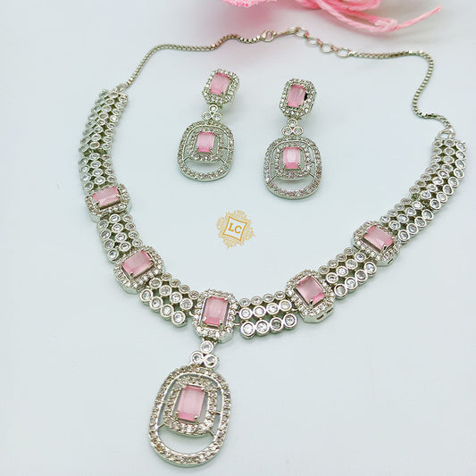 American Diamond Silver Jewellery Set With Earrings.