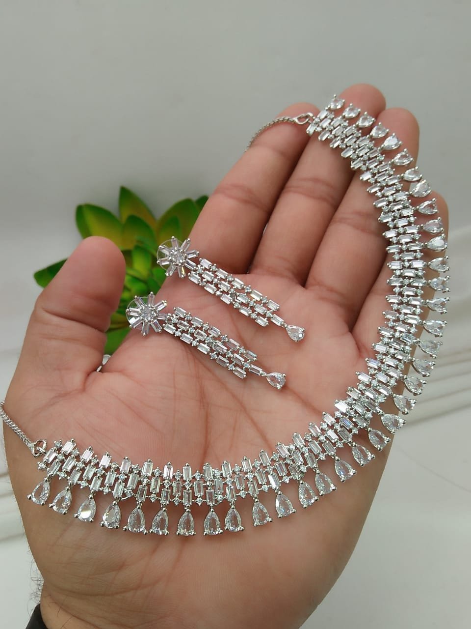 American Diamond Jewellery Set With Earrings.