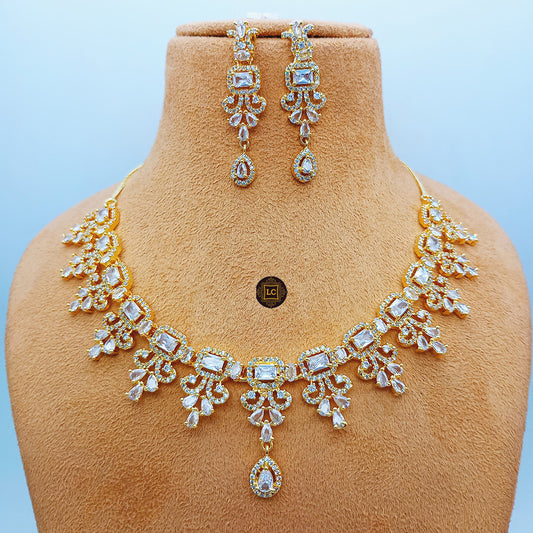 American Diamond Gold Jewellery Set With Earrings.