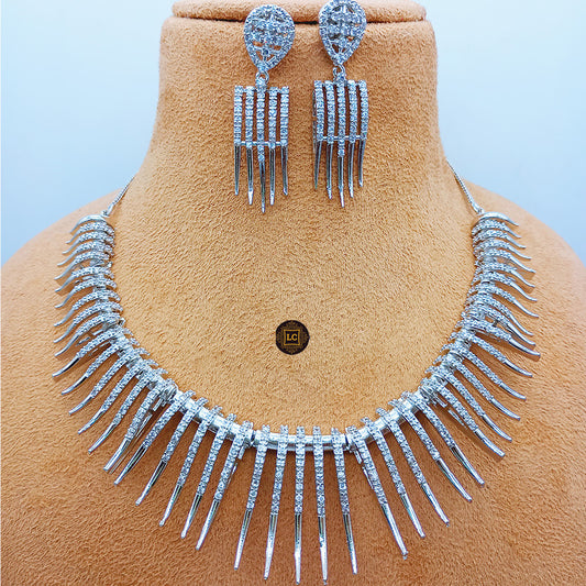 American Diamond Silver Jewellery Set With Earrings.