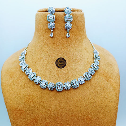 American Diamond Silver Jewellery Set With Earrings.