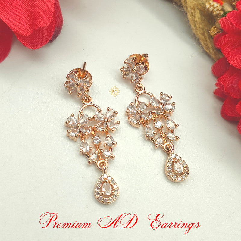 American Diamond Rose Gold Jewellery Set With Earrings.