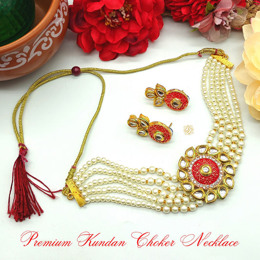 Elegant Kundan & Pearls Choker Necklace Set with Matching Earrings