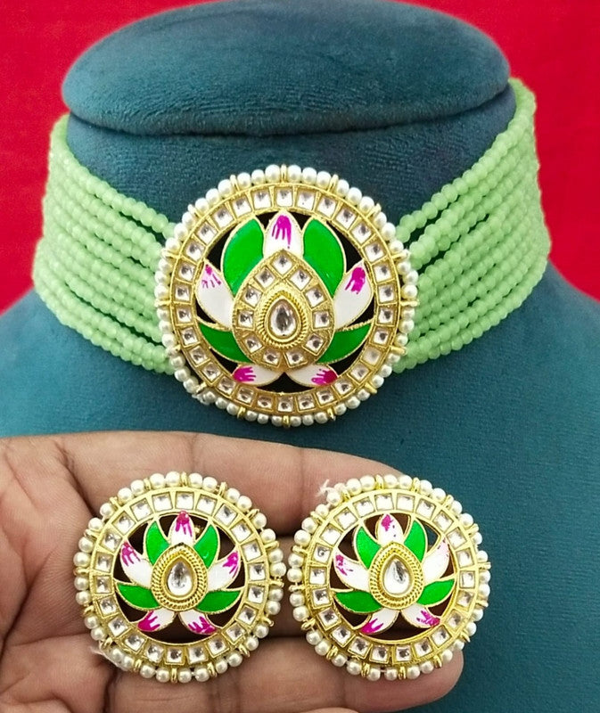 Meenakari & Beads Choker Necklace Set with Earrings