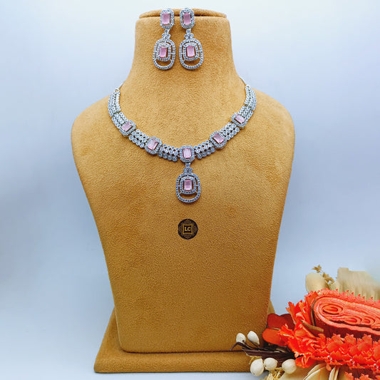 American Diamond Silver Jewellery Set With Earrings.