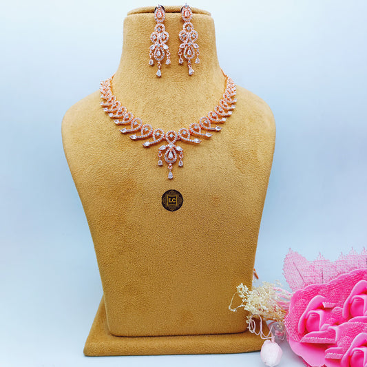 American Diamond Rose Gold Jewellery Set With Earrings.