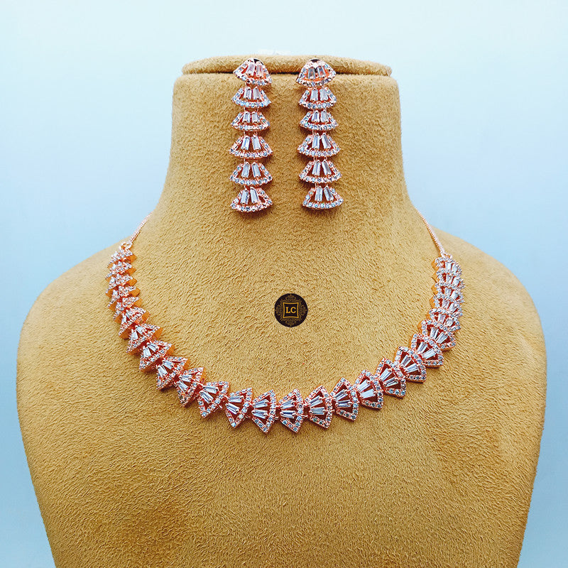 American Diamond Rose Gold Jewellery Set With Earrings.