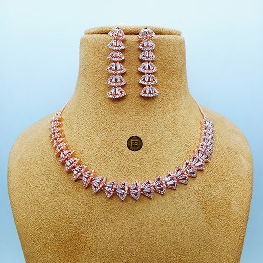 American Diamond Rose Gold Jewellery Set With Earrings.