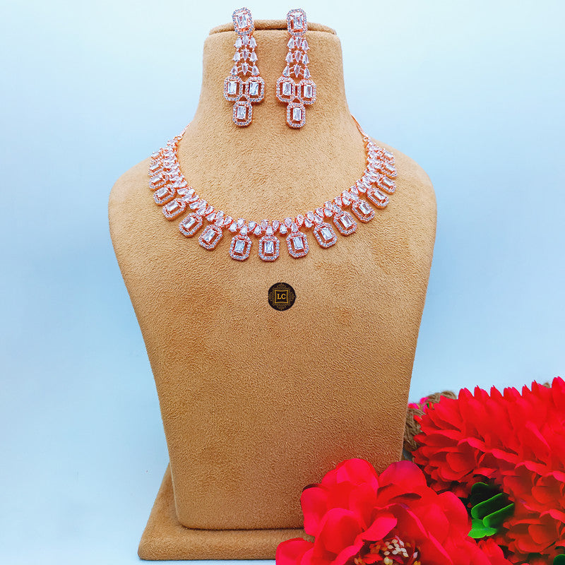 American Diamond Rose Gold Jewellery Set With Earrings.