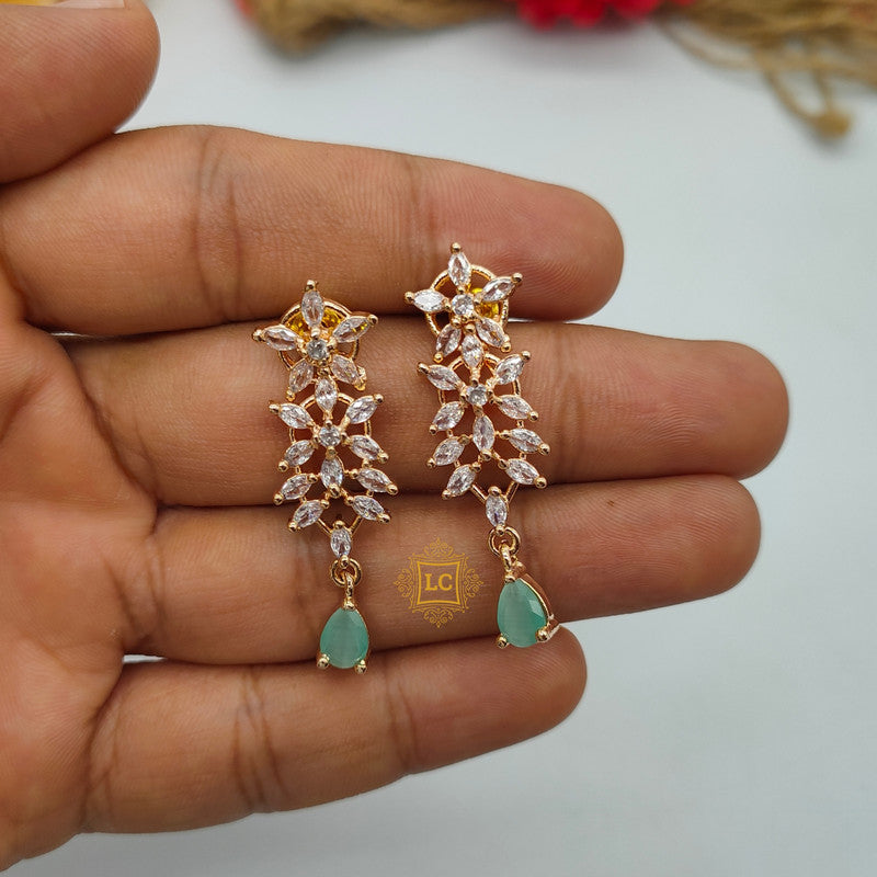 American Diamond Rose Gold Jewellery Set With Earrings.