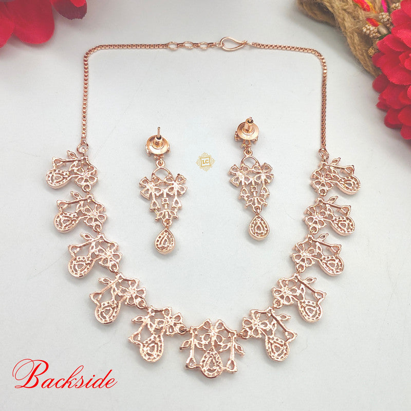 American Diamond Rose Gold Jewellery Set With Earrings.