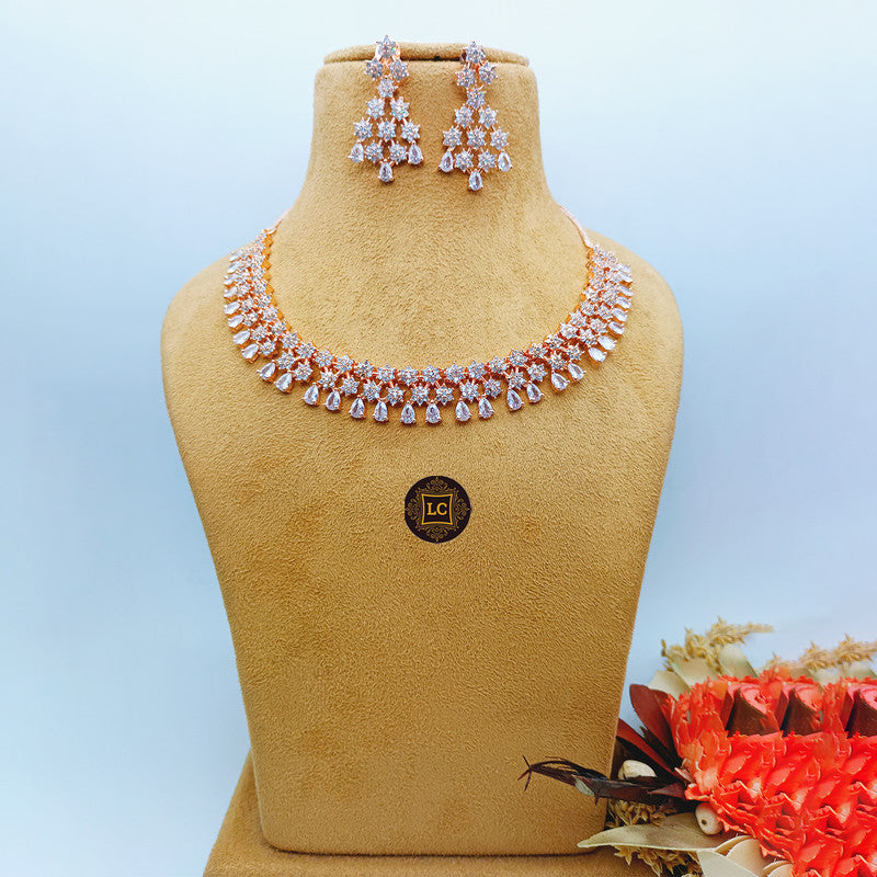 American Diamond Rose Gold Jewellery Set With Earrings.