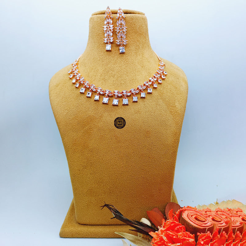 American Diamond Rose Gold Jewellery Set With Earrings.
