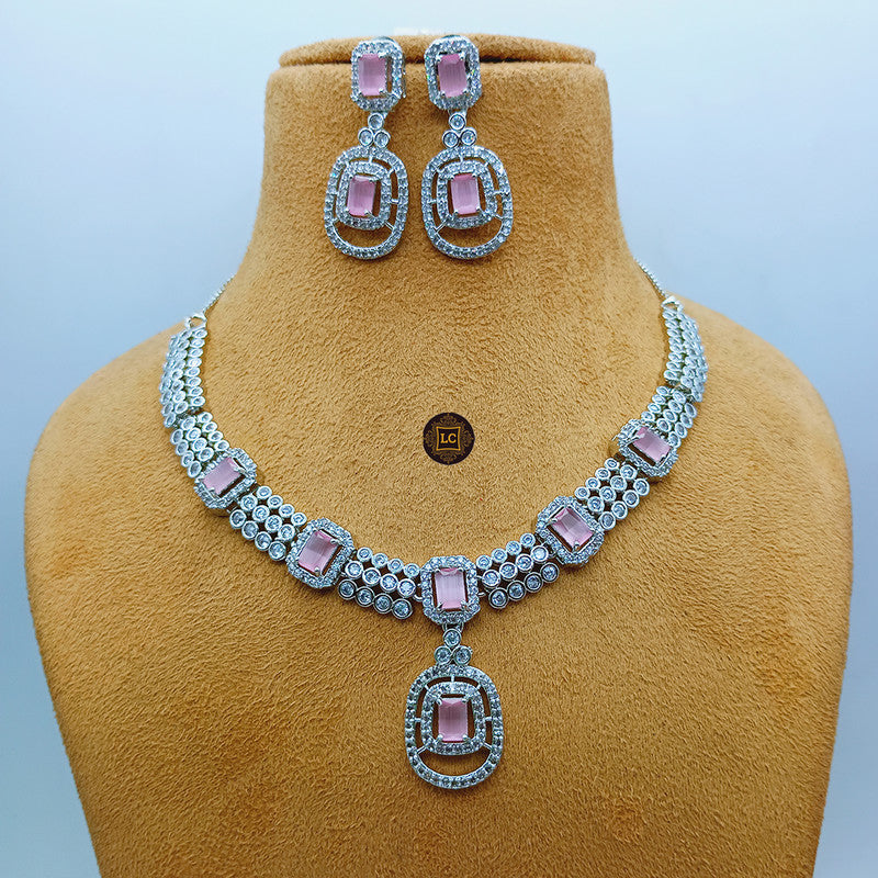 American Diamond Silver Jewellery Set With Earrings.
