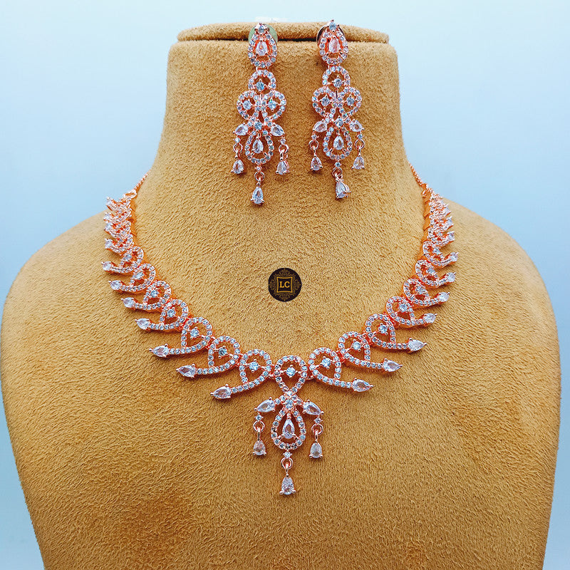 American Diamond Rose Gold Jewellery Set With Earrings.