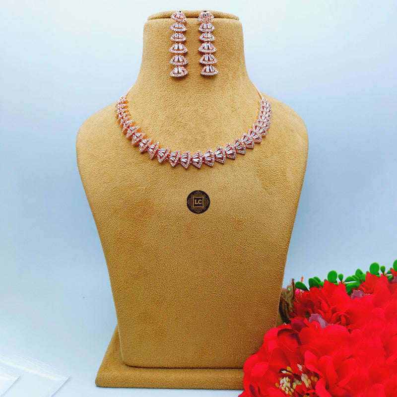 American Diamond Rose Gold Jewellery Set With Earrings.