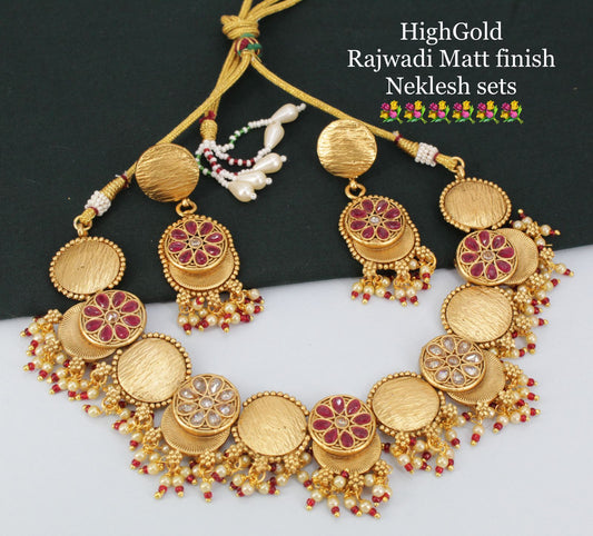 Rajwada Style Traditional Matt Finished High Gold Plated Bridal Traditional Jewellery