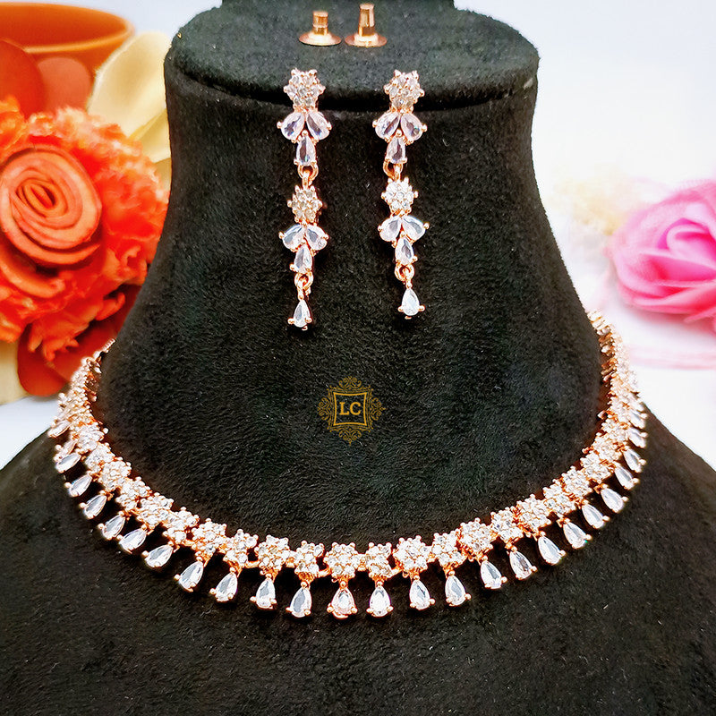 American Diamond Rose Gold Jewellery Set With Earrings.