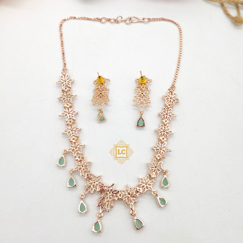 American Diamond Rose Gold Jewellery Set With Earrings.