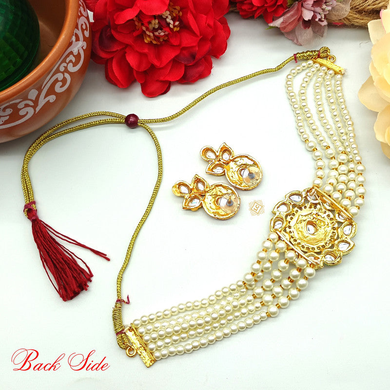 Elegant Kundan & Pearls Choker Necklace Set with Earrings
