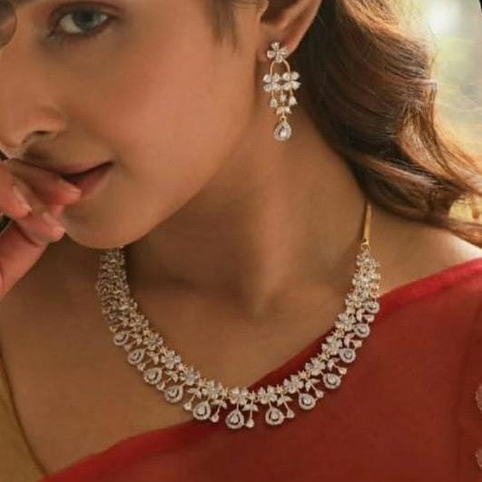 American Diamond Rose Gold Jewellery Set With Earrings.