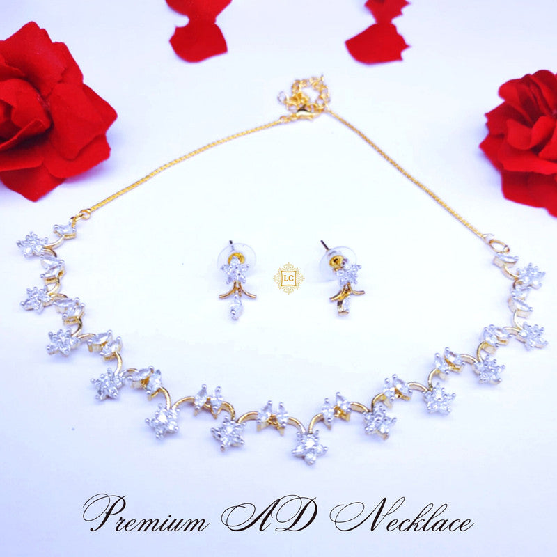 American Diamond Rose Gold Jewellery Set With Earrings.