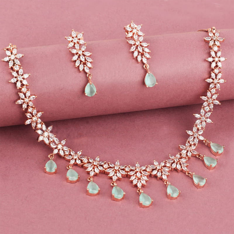 American Diamond Rose Gold Jewellery Set With Earrings.