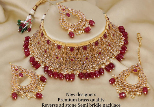 Antique Reverse AD polki choker necklace tika set with earrings