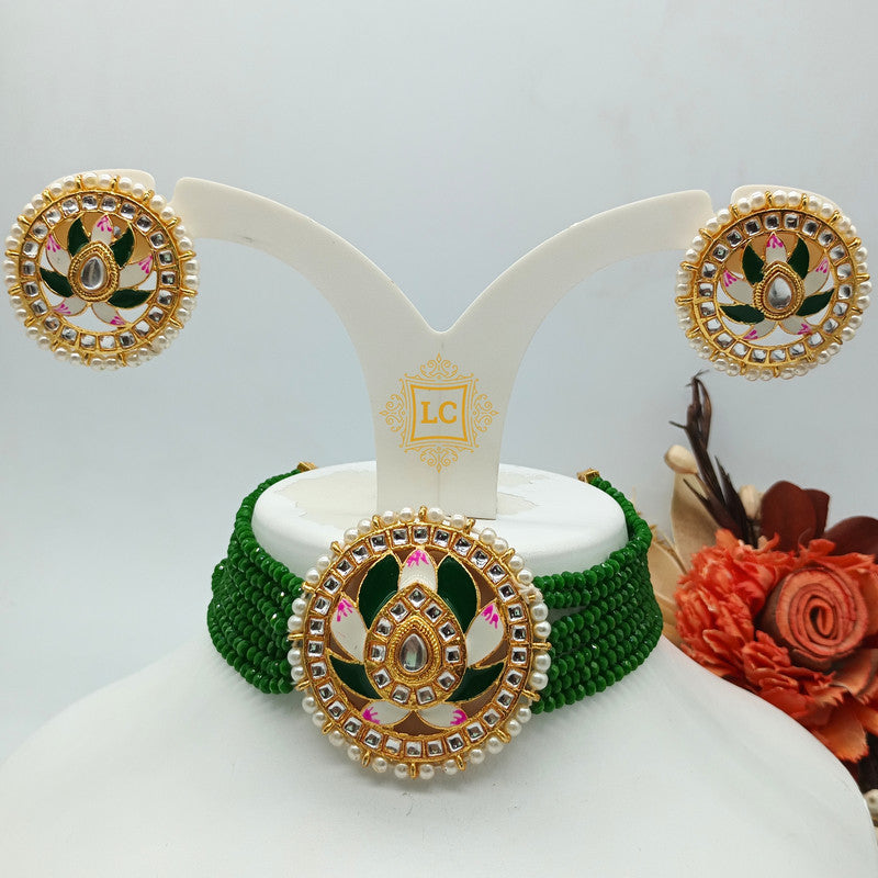 Meenakari & Beads Choker Necklace Set with Earrings