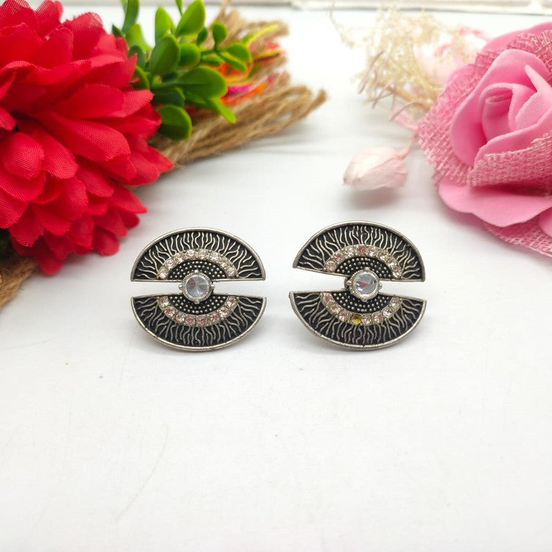 Oxidized Silver Earrings with Diamond Stones