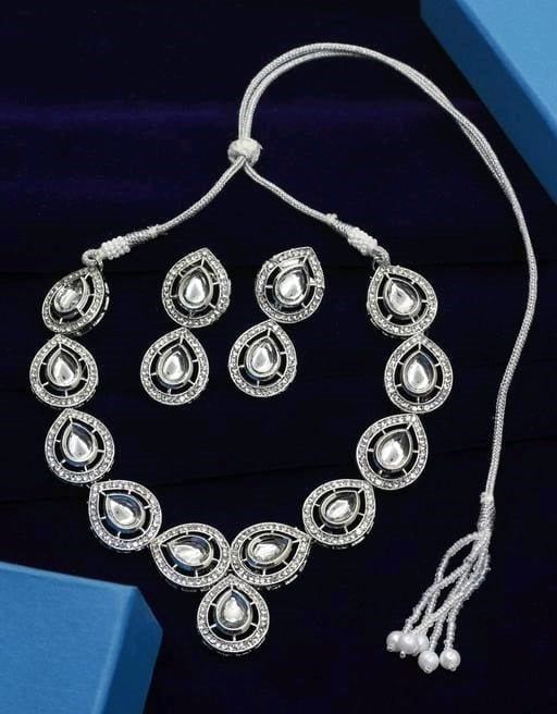 American Diamond Oval Choker Necklace and Earrings Set